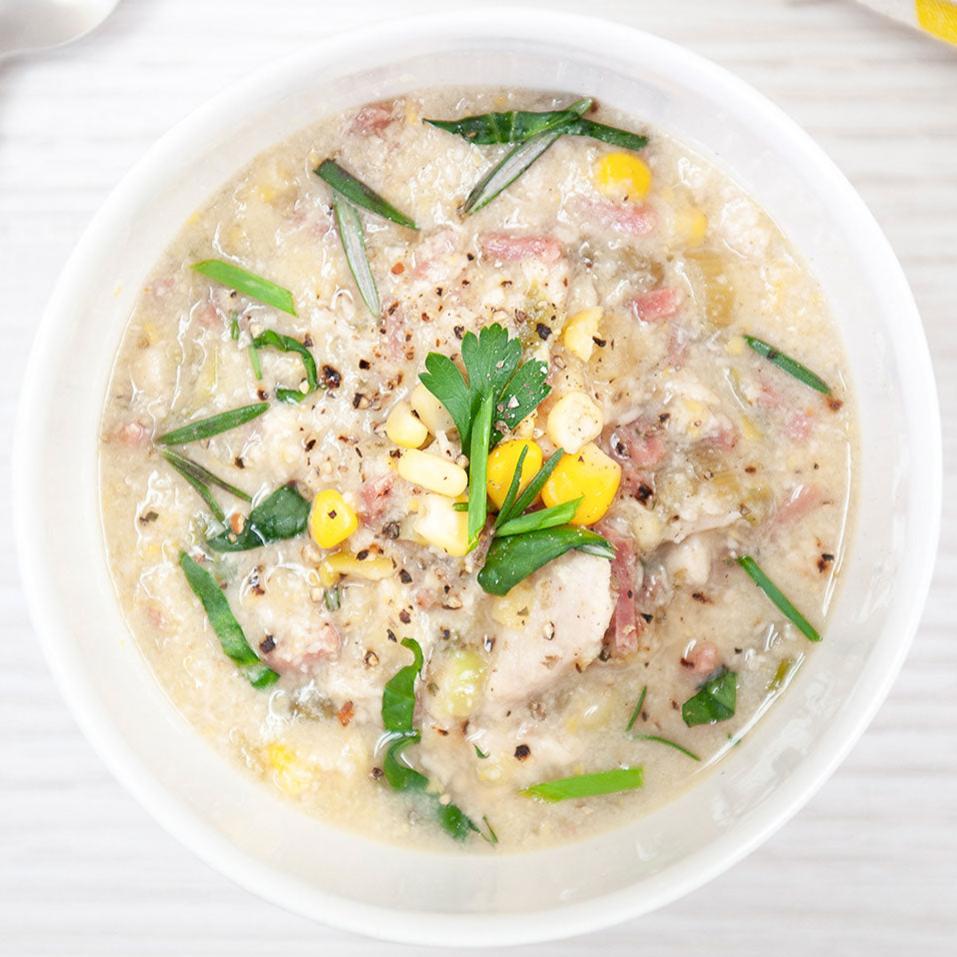 Chunky Chicken, Ham & Sweet Corn Soup (GF) - Be Fit Food